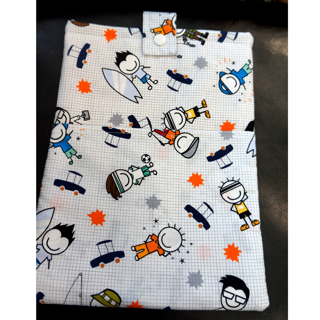 Book Sleeves - Kid's Print - Playful Stick Figures Graphic Pattern