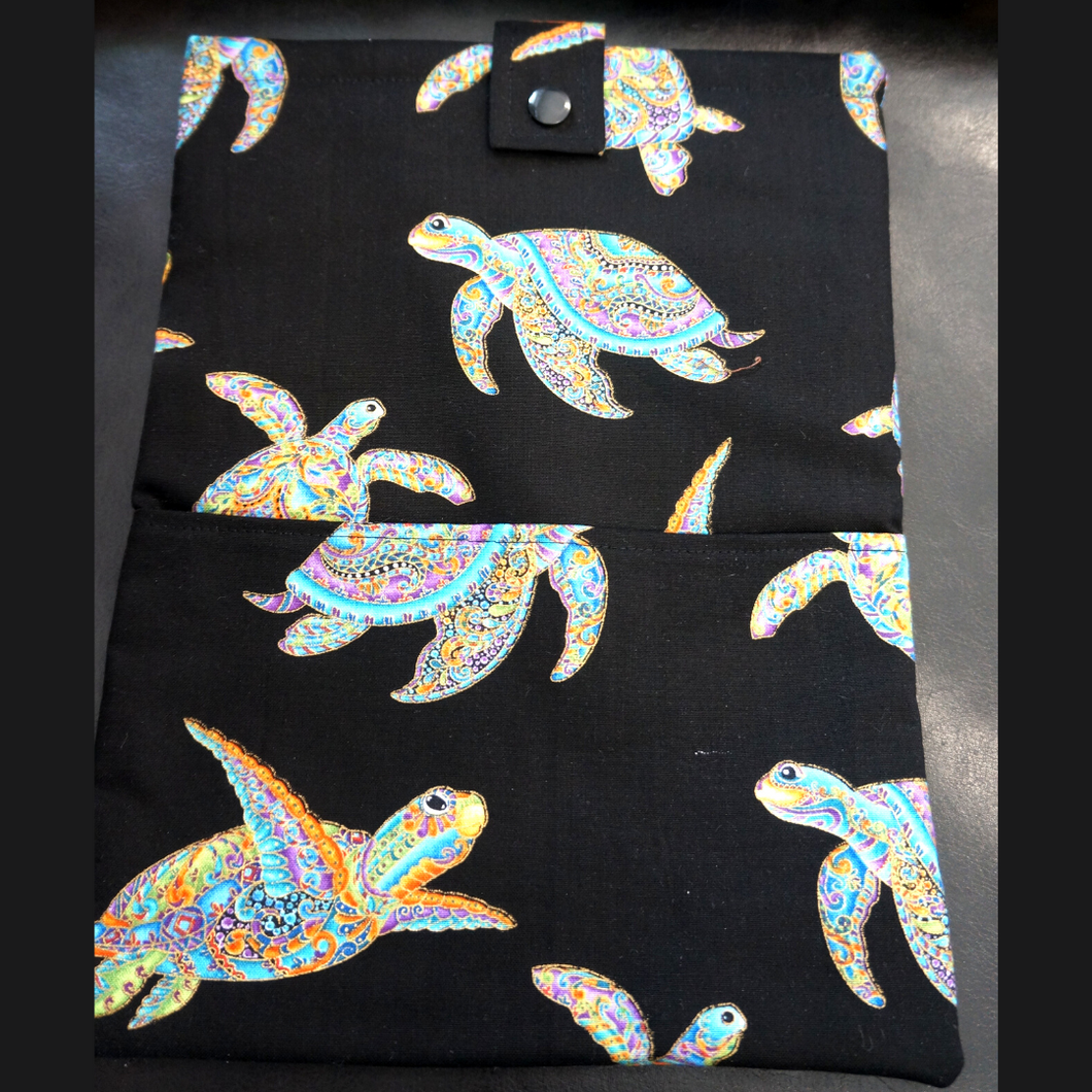 Book Sleeves - Rainbow Turtle on Black background Pattern